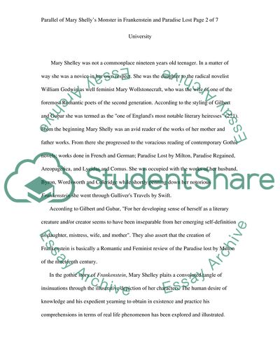 The Parallel of Mary Shelleys Monster in Frankenstein and Paradise Lost