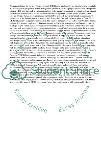 Human Resource Development and Recuitment/Selection in Relation to Tesco Company