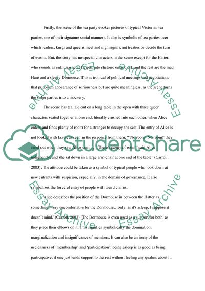 Discuss the use of symbolism for a satirical purpose in a particular episode of Alice in Wonderland