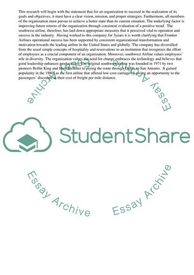 Organization behavior of Frontier Airlines