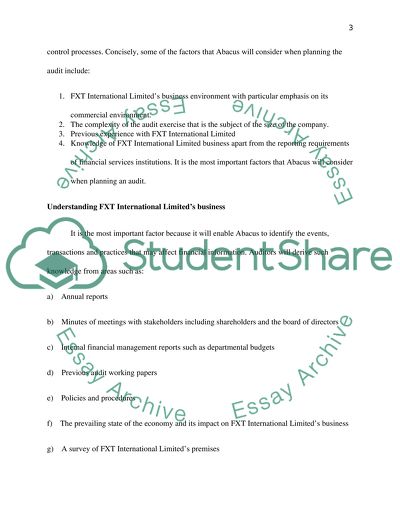 Role of Planning in Auditing