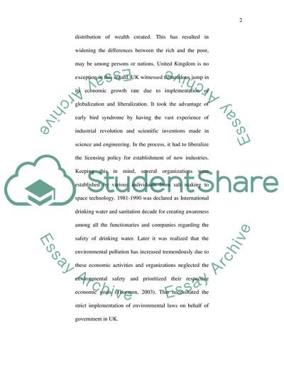 Economic Activity and its Effect the Quality of the Water Supply