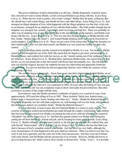 Analysis of the Case and the Relationship Between Hedda Nussbaum and Joel Steinberg