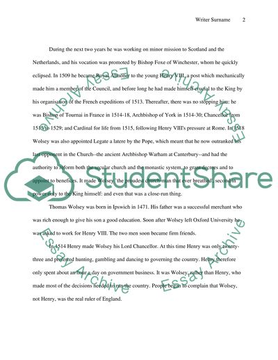 Thomas Wolsey as the Key Figure in Church