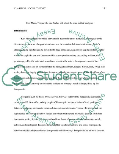 Comparison of Marx and Tocqueville and Weber Analysis of State
