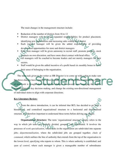 Employee Relations in Terms of Structural Changes in BCL