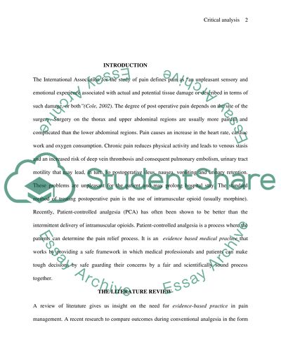 The Management of Post Operative Pain