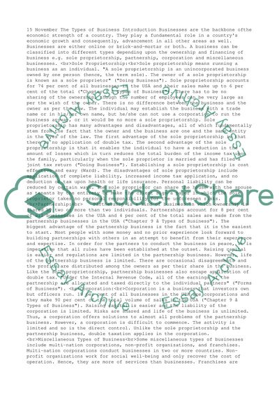 The types of business