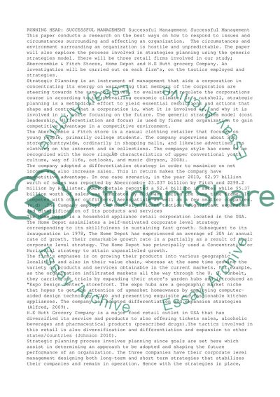 Competitive and Successful Strategic Management