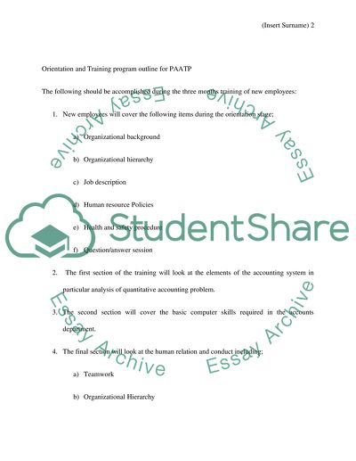 Orientation and Training Program Outline for PAATP