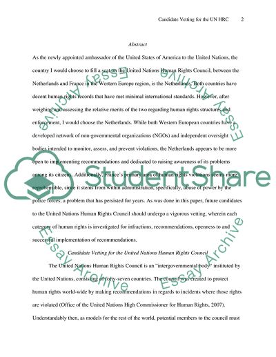 Candidate Vetting for the United Nations Human Rights Council