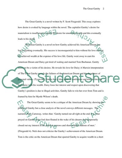 The Language of Desire in Great Gatsby by F. Scott Fitzgerald