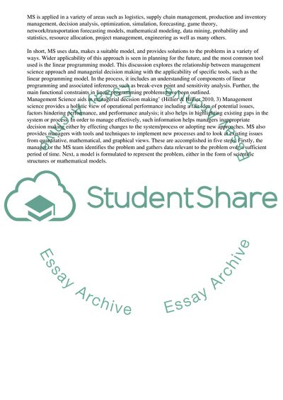 Management Science and Managerial Decision Making