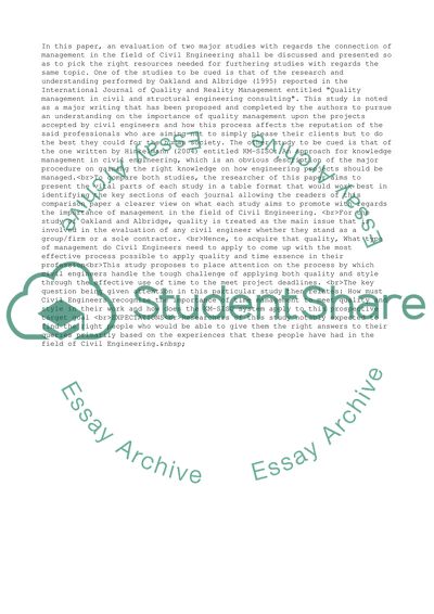 Management in Civil Engineering