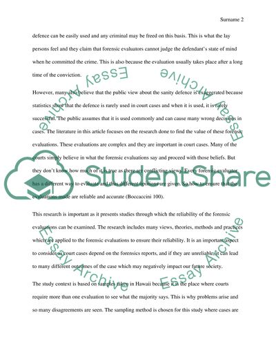 Article Critique: How Reliable Are Forensic Evaluations of Legal Sanity