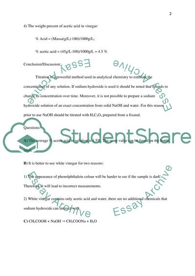 Lab Titration for Acetic Acid in Vinegar