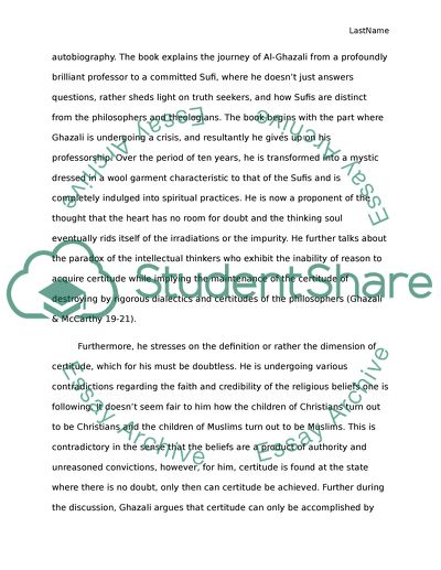 Analysis of Al Ghazalis Al-Ghazalis Deliverance from Error