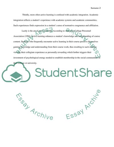 The Influence of Active Learning on College Student Departure Process