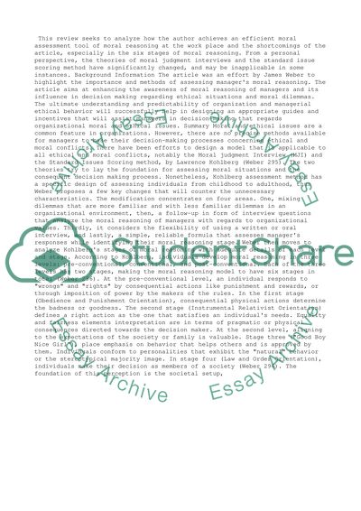 Adapting Kohlberg to Enhance the Assessment of Managers Moral Reasoning