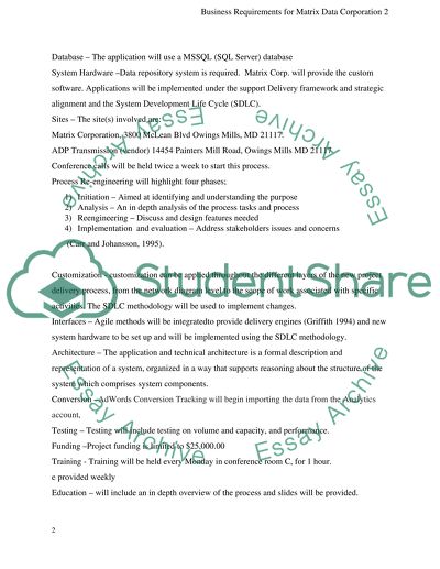 Business Requirements for Matrix Data Corporation