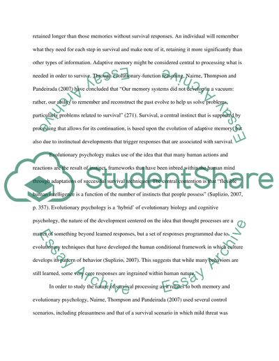 Survival Processing as Function of Evolutionary Response