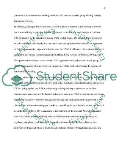 Non-Compliance to Banking Regulations by HSBC Bank