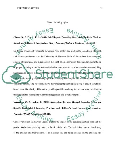 Parenting Styles and Obesity in Mexican American Children
