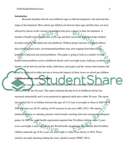 A discussion on Health Related Issues and Interventions for School Age Children