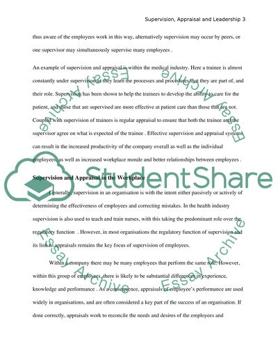 The Role and Value of Supervision and Appraisal in Todays Organizations