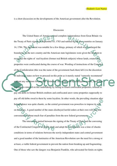 US Government Development after Revolution