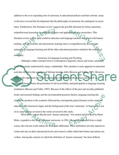 Autonomy in Language Learning and Teaching