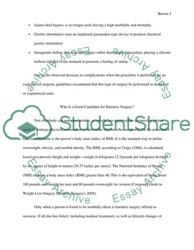 BARIATRIC SURGERY FOR OBESITY