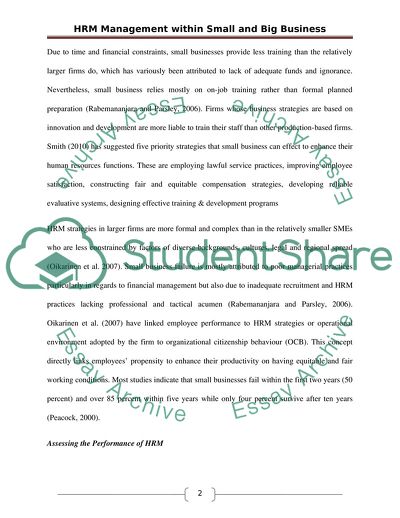 HRM Management within Small and Big Business