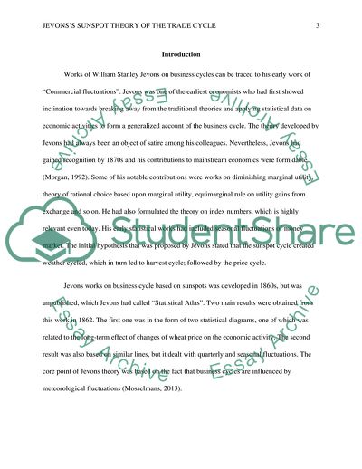 Jevons Sunspot Theory of the Trade Cycle