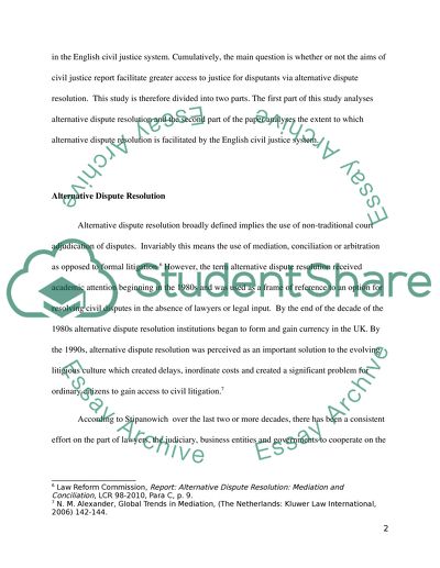 Alternative Dispute Resolution and the English Civil Justice System