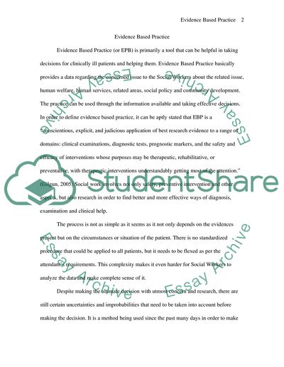 Evidence Based Practice Its relevance and contribution to Social Work