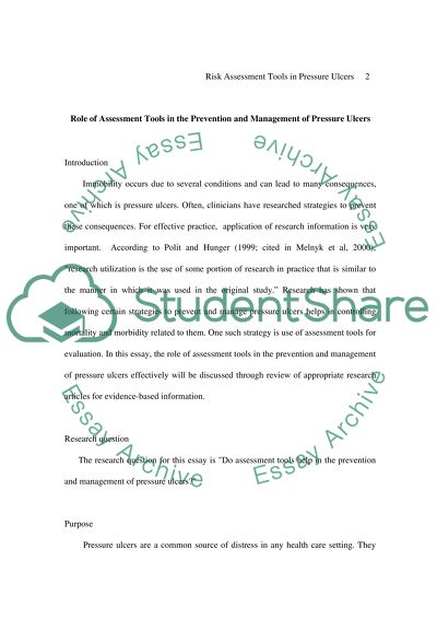 Role of Assessment Tools in the Prevention and Management of Pressure Ulcers