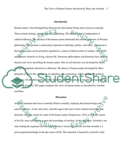 The Views of Human Nature Advanced by Marx and Aristotle
