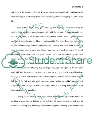 Evaluation paper: 2.Evaluate one of the popular talk shows (Dr. Phil show)