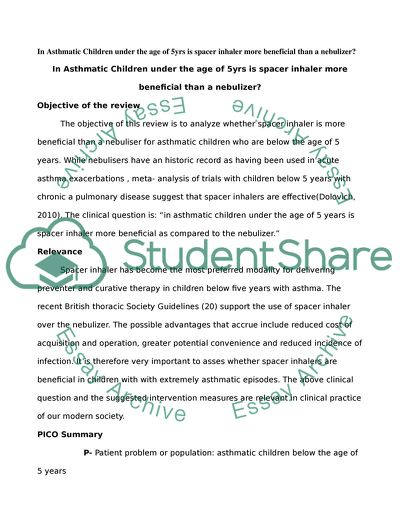 Management of Asthma in Children Below Five Years of Age