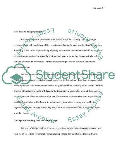 Food hunger and Reducing food waste
