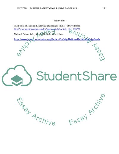 National Patient Safety Goals and Leadership