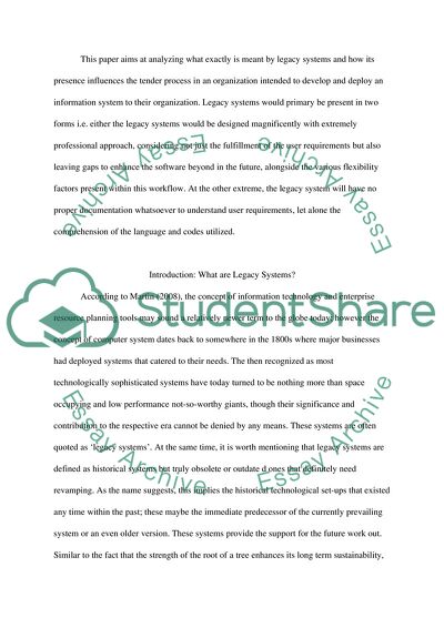 Legacy Systems Impact on Tender Process