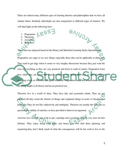 Personal and Professional Development: Theory of Learning