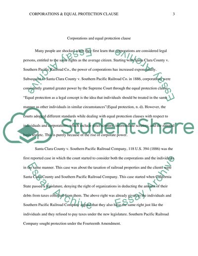 Corporations and the Equal Protections Caluse