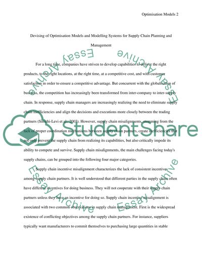 Devising of Optimisation Models and Modelling Systems for Supply Chain Planning and Management