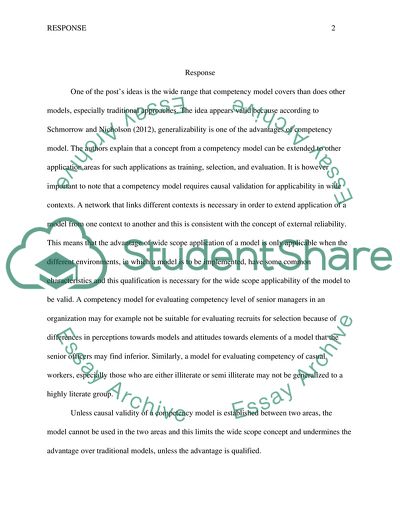 Respond To Colleagues Post - Competency Models In Organizations