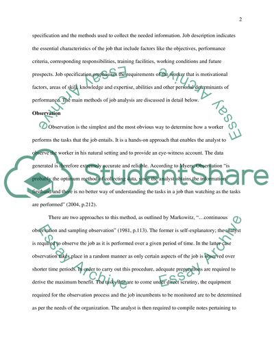 The Main Methods of Job Analysis