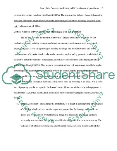 Role of the Construction Industry (UK) in disaster preparedness