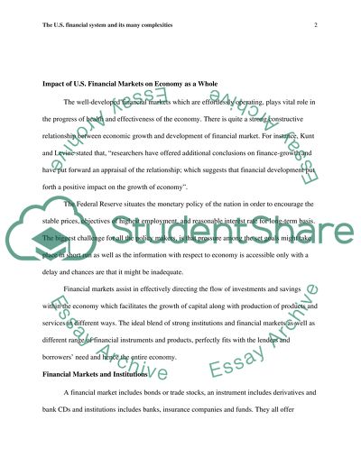 Impact of US Financial Markets on Economy as a Whole